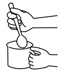 マグカップとスプーンを持つ手のイラスト素材