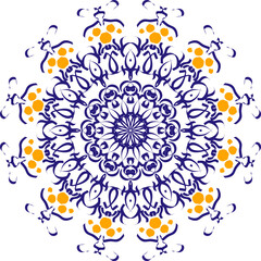 Abstract mandala kaleidoscope pattern yellow and blue colored