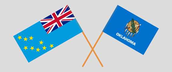 Crossed flags of Tuvalu and The State of Oklahoma. Official colors. Correct proportion