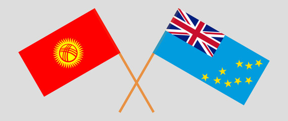 Crossed flags of Kyrgyzstan and Tuvalu. Official colors. Correct proportion