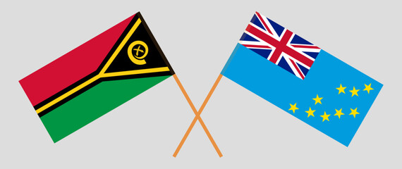 Crossed flags of Vanuatu and Tuvalu. Official colors. Correct proportion