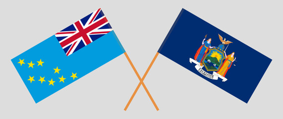 Crossed flags of Tuvalu and The State of New York. Official colors. Correct proportion