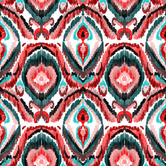 Colorful ikat pattern in vintage style. Elegant ethnic background. Hand drawn oriental art. Seamless geometric vintage texture.	