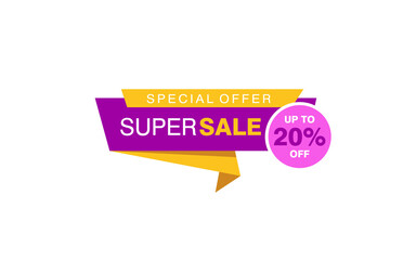 20 Percent discount offer, clearance, promotion banner layout with sticker style.