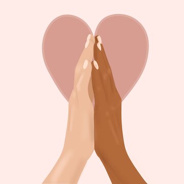 Hands together white and black with love against racism