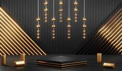 3D rendering of blank product background for cream cosmetics Modern black podium background