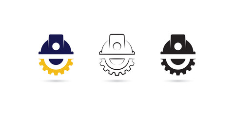 Set of Labor Helmet with Gear logo vector design template