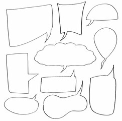 set hand drawn doodle speech  of blank bubbles, balloon, chat, speech, dialog, talk, chat, message template