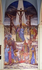 Crucifixion on Calvary hill, fresco in the Basilica of the Assumption of the Virgin Mary in Marija Bistrica, Croatia
