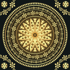 Vintage gold and dark gradient frame with mandala, seamless pattern, vector