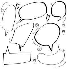 set hand drawn doodle speech  of blank bubbles, balloon, chat, speech, dialog, talk, chat, message template