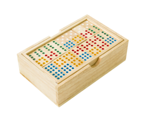 Wooden Domino in wooden box isolated on white 