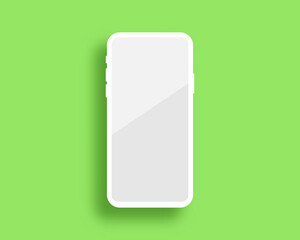 realistic smartphone mockup view black frame with white screen display on green light background