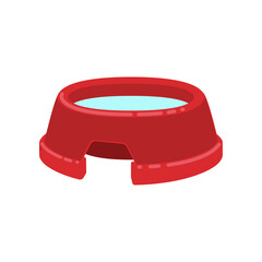 Red bowl with water for pets cartoon illustration. Cartoon drawing of plastic water bowl for cat or dog isolated on white background. Pet shop, domestic animal, care concept