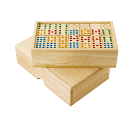 Wooden Domino in wooden box isolated on white 