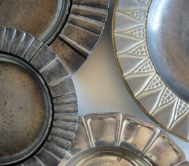 Pewter plates with art deco decoration from 1930s. From Just Andersen Denmark.