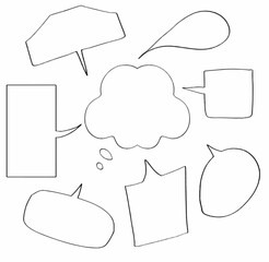 set hand drawn doodle speech  of blank bubbles, balloon, chat, speech, dialog, talk, chat, message template