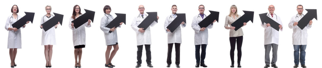 group of successful business people with black arrow