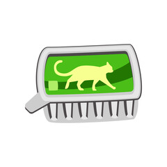Wet food for cats cartoon illustration. Cartoon drawing of pet food or snack in green package with kitten silhouette isolated on white background. Pet shop, domestic animal, care concept