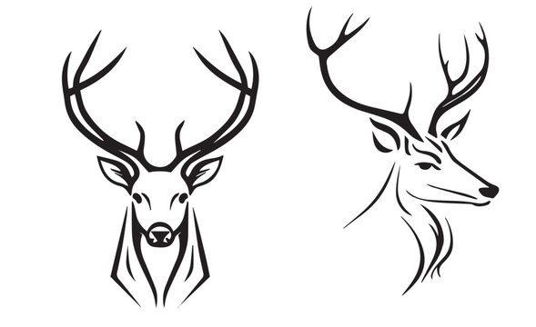 Deer head design in vintage style. Deer logo line vector