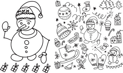 Vector greeting card for Christmas. Snowy winter set.