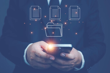 Document Management System (DMS), online documentation database and process automation to efficiently manage files, knowledge and documentation in enterprise with ERP. Corporate business technology.