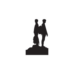 Sherpa Hiking Two Couple Silhouette logo vector design illustration