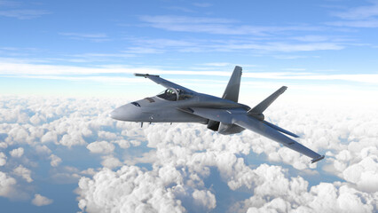 Militar aircraft flying over the clouds