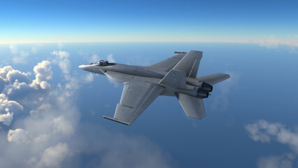 Militar aircraft flying over the clouds