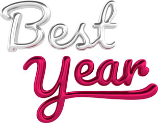 Best Year Silver And Viva Magenta 3D Metallic Chrome Cursive Text Typography