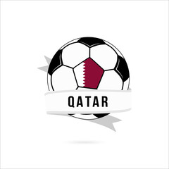 Soccer ball minimal design with Qatar flag. Flag of Qatar in a soccer ball with the text Qatar on the ribbon. Vector illustration eps10