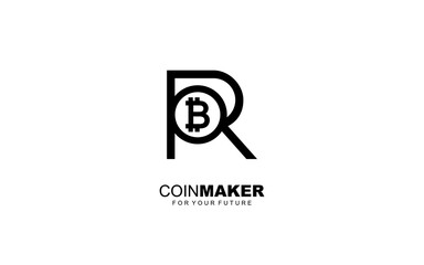 R logo BITCOIN for identity. CRYPTO CURRENCY template vector illustration for your brand.