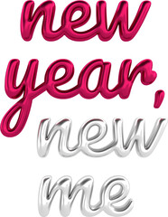 New Year New Me Silver And Viva Magenta 3D Metallic Chrome Cursive Text Typography