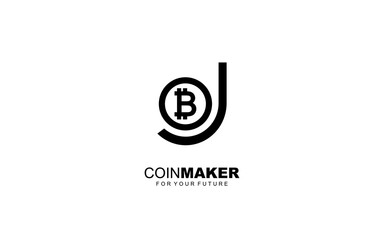 J logo BITCOIN for identity. CRYPTO CURRENCY template vector illustration for your brand.