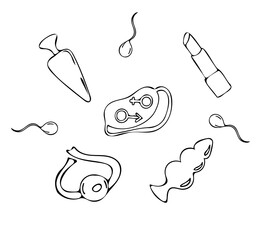 Seamless pattern with sex shop. Black and white thin line icons