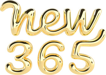 New 365 Golden 3D Metallic Chrome Cursive Text Typography 