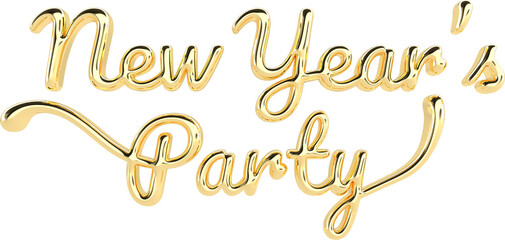 New Year Party Golden 3D Metallic Chrome Cursive Text Typography 