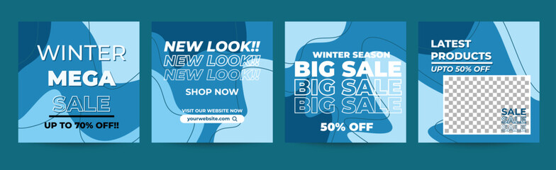 Editable winter sales banner template  for social media, clothing store, Instagram, web, and internet ads, Elegant square art templates with floral and leaves elements
