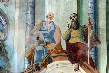 Saint Peter and Paul, fresco in the parish church of Our Lady of Snow in Kutina, Croatia