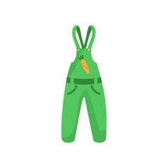 Green jumpsuit for babies and kids cartoon illustration. Hand drawn overalls on white background. Childrens wardrobe, fashion concept