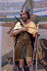 Saint Modestus, statue on the main altar in the parish church of Saints Vitus and Modestus in Groznjan, Croatia