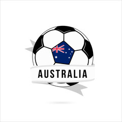 Soccer ball minimal design with Australia flag. Flag of Australia in a soccer ball with the text Australia on the ribbon. Vector illustration eps10