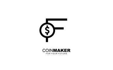 F logo COIN for identity. MONEY template vector illustration for your brand.
