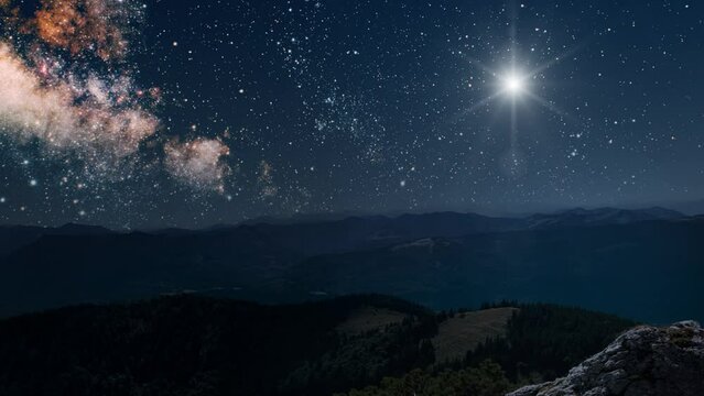 The star shines on the Christmas Eve of Jesus Christ.