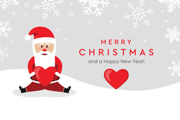 christmas greeting card with cute santa claus on snowy background