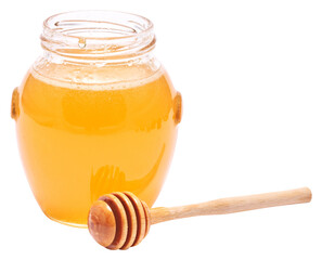glass jar of fresh honey isolated