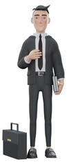 3d render. Businessman holding book,with suitcase