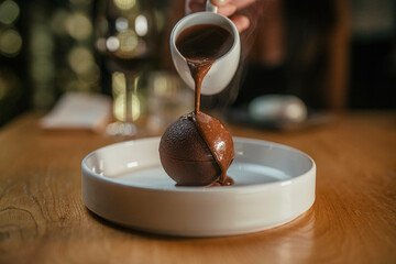 Chocolate ball filled with hazelnut grilia, nougat and chocolate