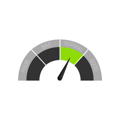 Business credit half circle speedometer showing normal result. Indicator with color blocks from red to green, customers satisfaction with service. Evaluation, gauge rating meter concept