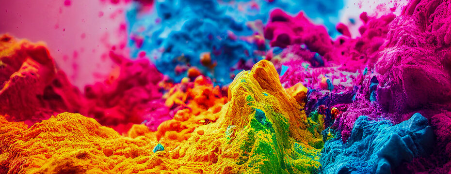 panorama Exploding liquid paint in rainbow colors, Generative AI Art Illustration